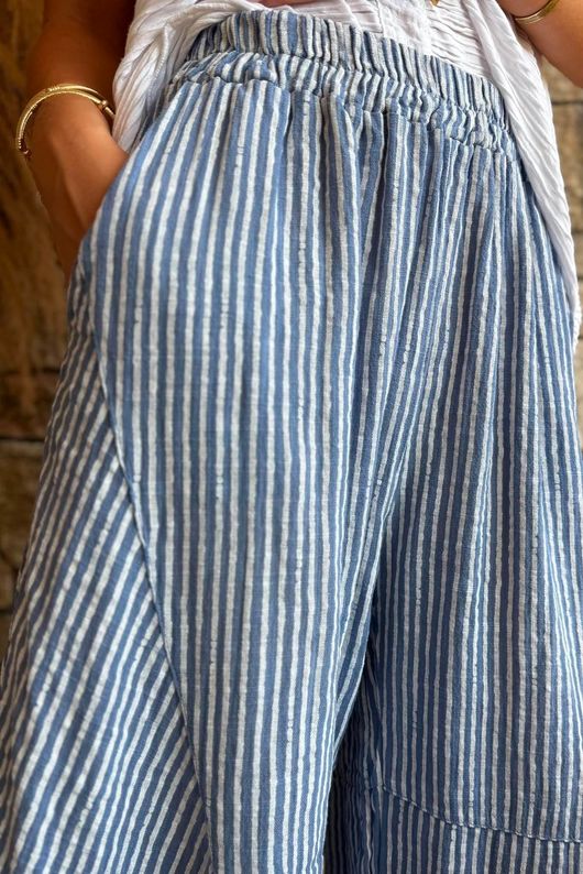 Sundaze Cheesecloth Chalk Stripe Classic Barrel Pant Denim